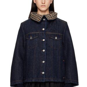 Brand New Ganni Blue Neppy Check Denim Jacket Size 36